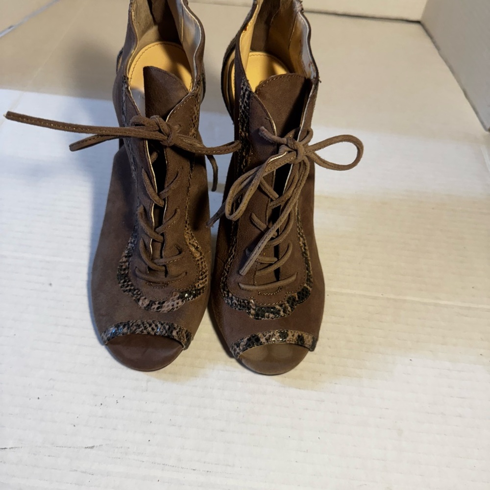 Isola Brown Suede and Snakeskin Lace-Up Heels